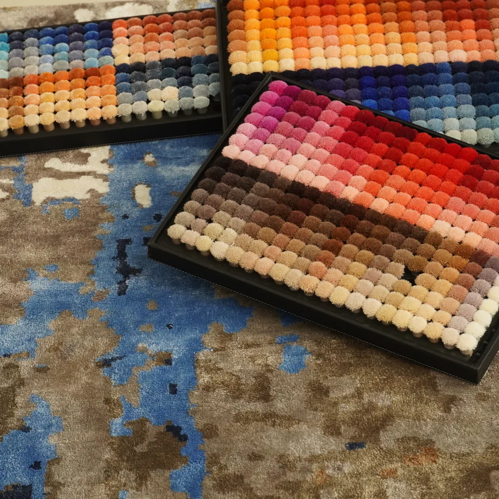 Custom-made rug on the loom at our Bhadohi workshop